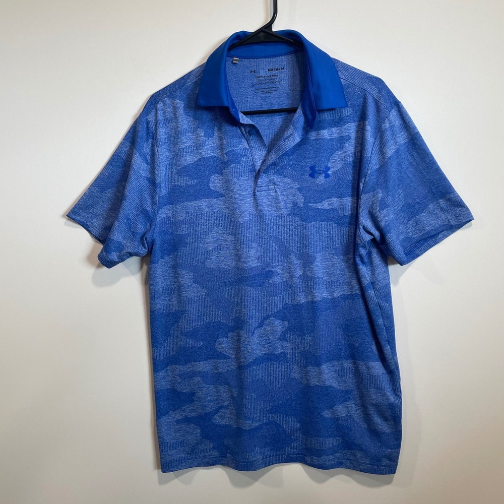 Under‎ Armour Mens Playoff Polo Blue Camo Short Sleeve Golf Shirt 1373694 Medium